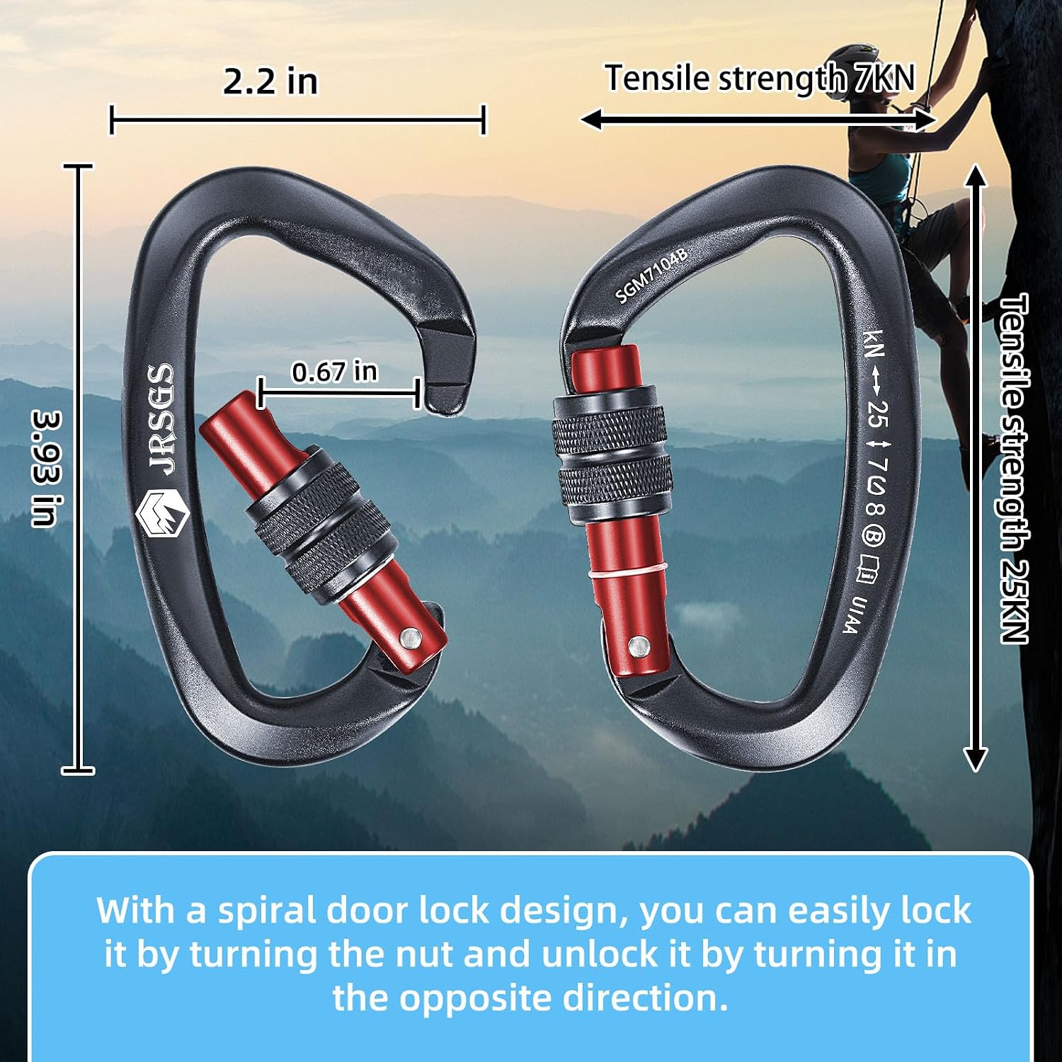Climbing Carabiner Clips,Locking Carabiner for Camping,Rescue,Hunting | UIAA Certified 25KN Climbing Carabiner,Screw