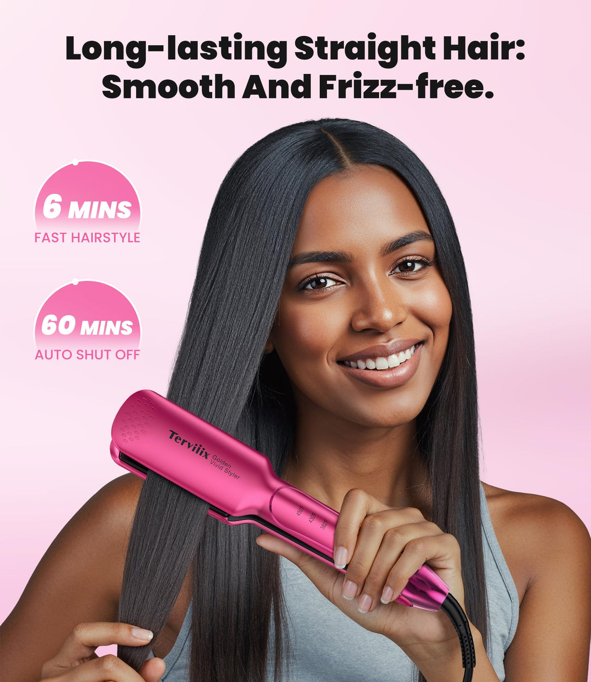 Flat Iron Hair Straightener, 1-3/4 Inch Wide Plate