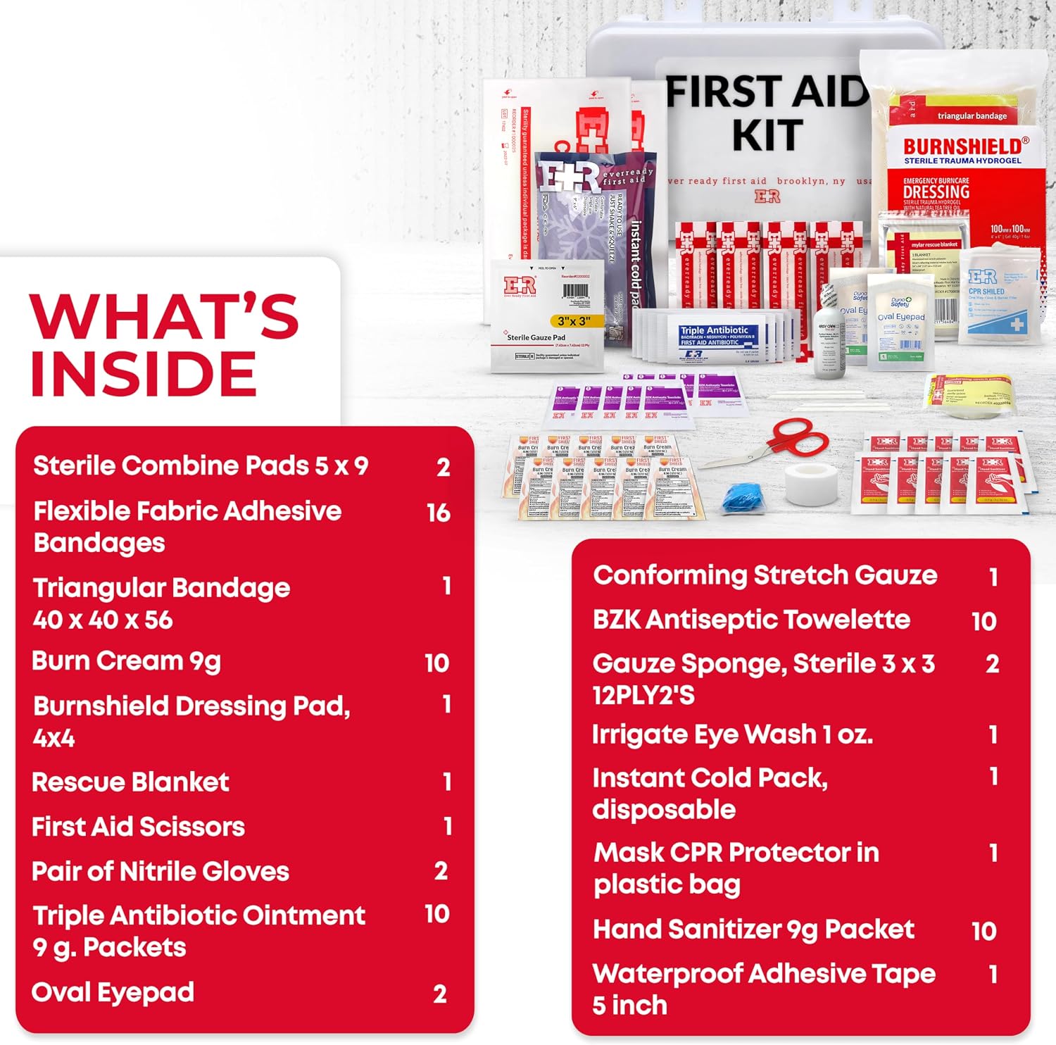 10 Person First Aid Kit - OSHA and ANSI Class A Compliant, Fully stocked Emergency Kit for Home, Office or