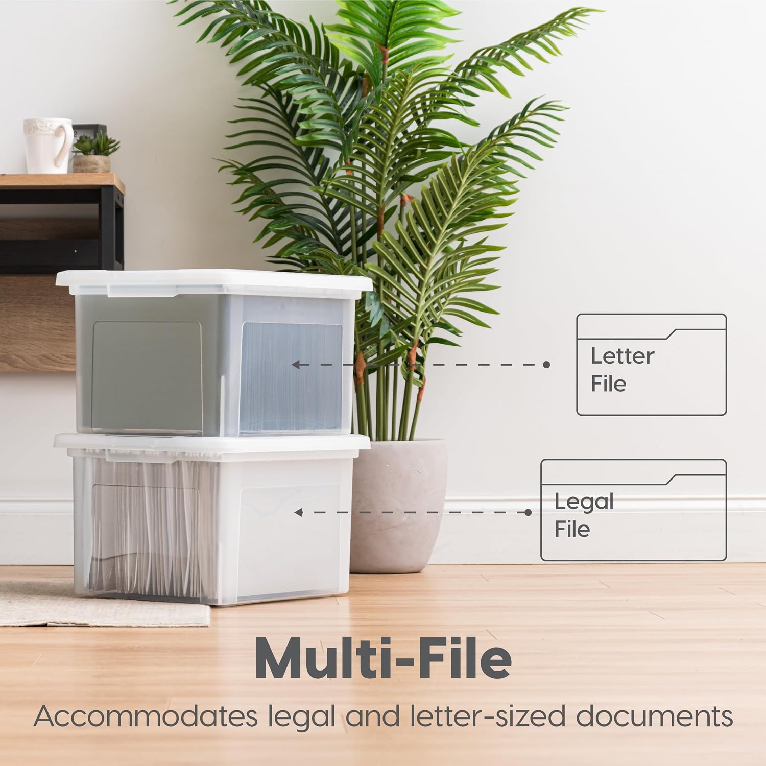 35 Qt File Box with Lid, File Storage Box for Letter Size Documents, Portable Plastic File Box, Stackable Nestable