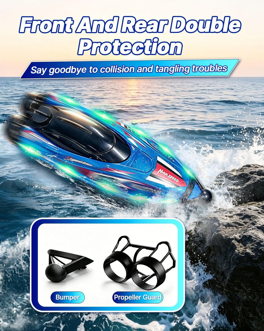 Remote Control Boat for Kids, 25 MPH Brushless RC Boat Fast Speed | LED Light, 2 Batteries, Self-righting, 2 Speeds