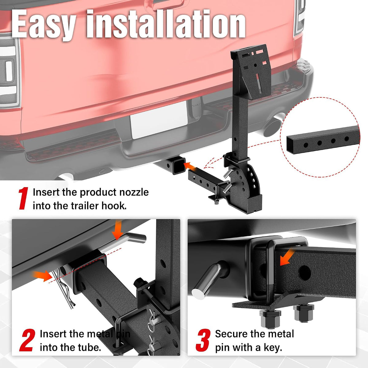 EYOHZ Hitch Mounted Spare Tire Carrier, Universal Adjustable Spare Tire Mount for 2 Inch Receiver, Fits 4/5/6/8 Lug