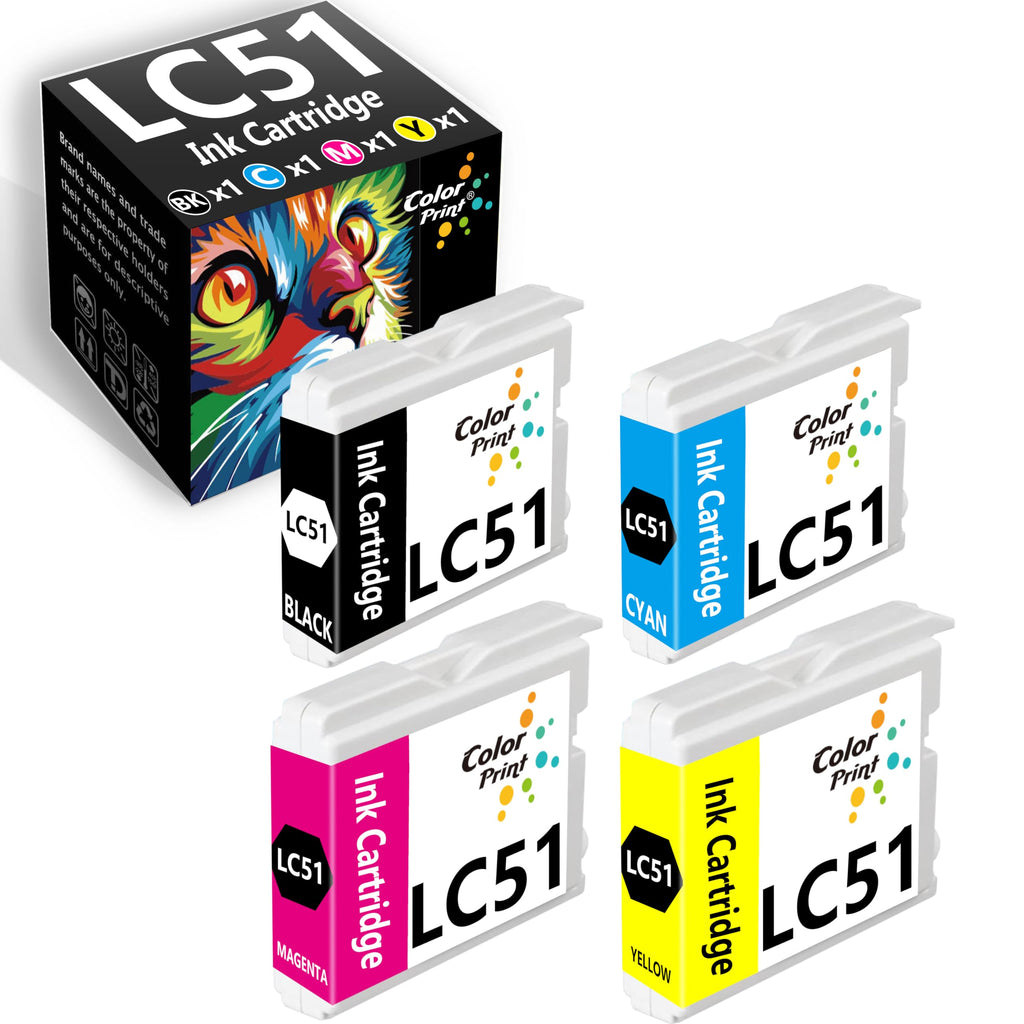 LC51 Ink Cartridges Replacement for Brother LC 51 Ink, 4-Pack