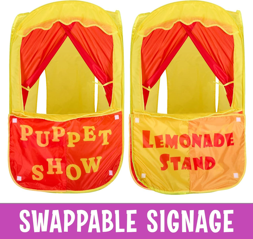 Puppet Theater for Kids, 2-in-1 Puppet Show & Lemonade Stand Pop-Up Play Tent - Playbees Foldable Theater Stage