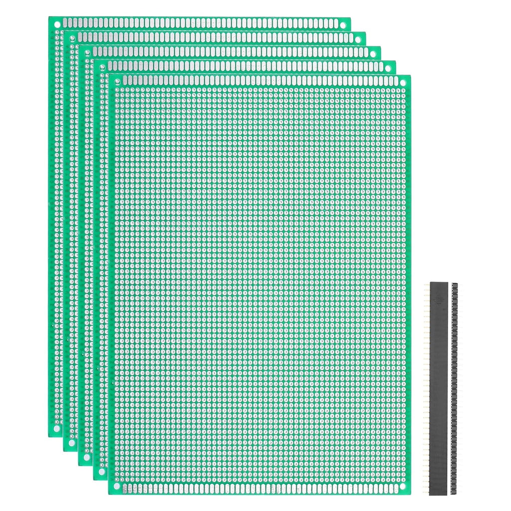 5Pcs 20x15cm PCB Prototype Board w 40-Pin Headers, Green