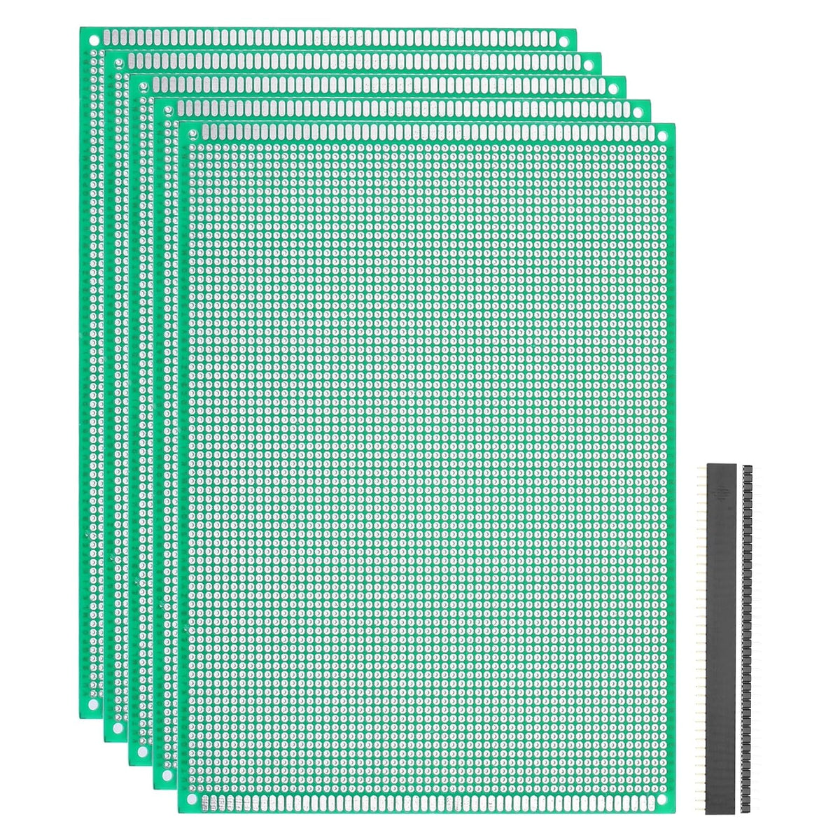 5Pcs 20x15cm PCB Prototype Board w 40-Pin Headers, Green