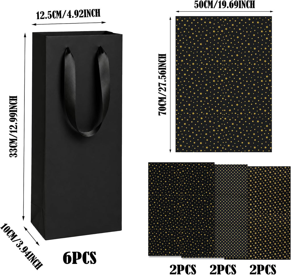 6 PCS Black Wine Gift Bag 5 "x 4" x 13 "Loose Wine Bottle Gift Bag