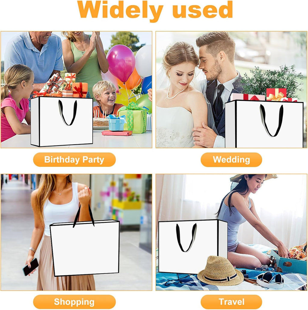 White and Black Gift Bags,6Pcs 17"x5.5"x12.6" Large Gift Bags with Handles