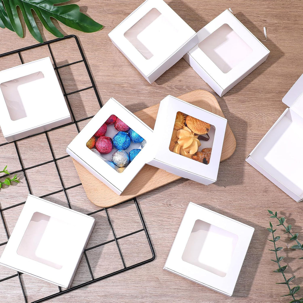 60 Pcs White Cookie Boxes With Window 4.3 x 4.1 x 1.2 Inch Candy Packaging, Small Gift Boxes, Soap holder, Mini Treat