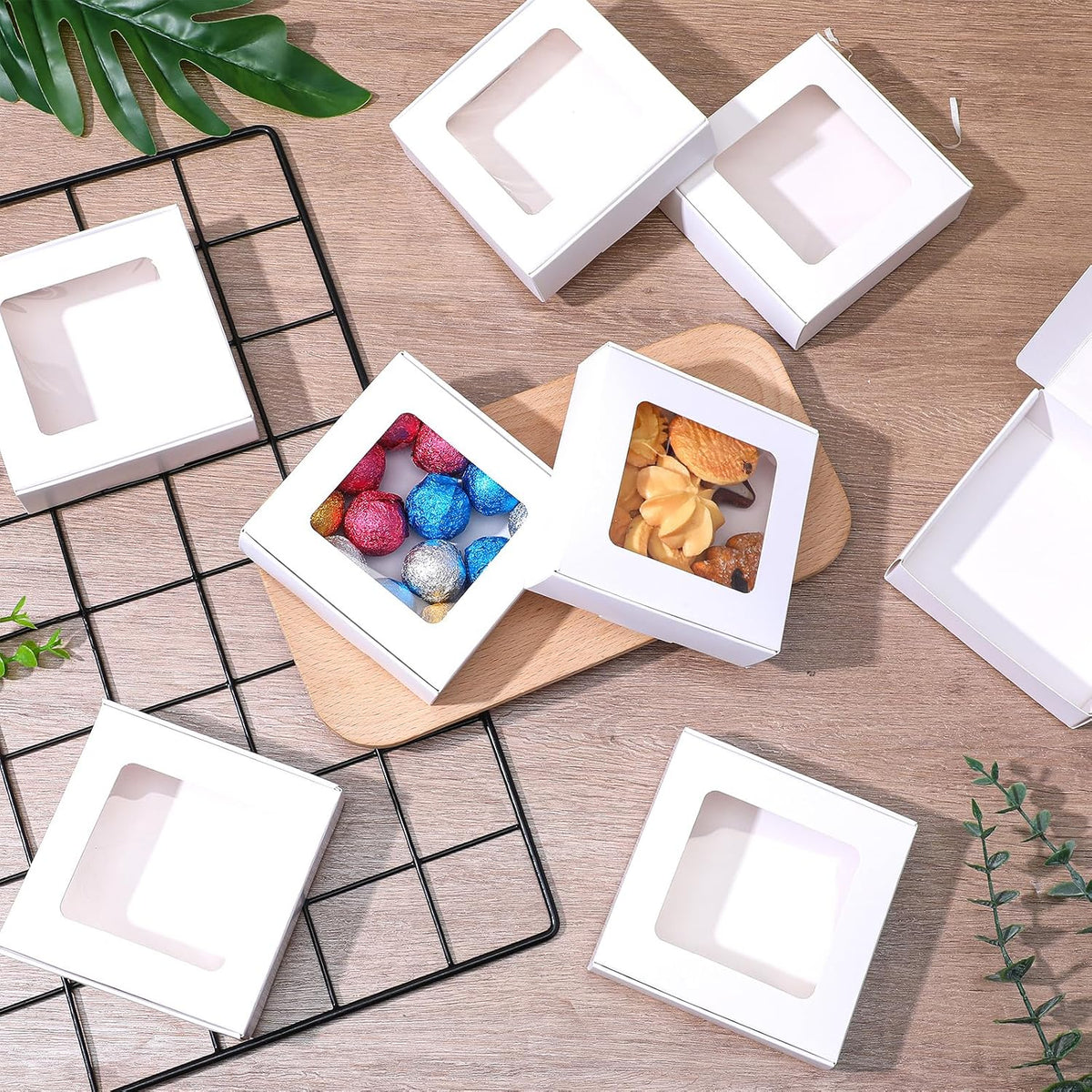 60 Pcs White Cookie Boxes With Window 4.3 x 4.1 x 1.2 Inch Candy Packaging, Small Gift Boxes, Soap holder, Mini Treat