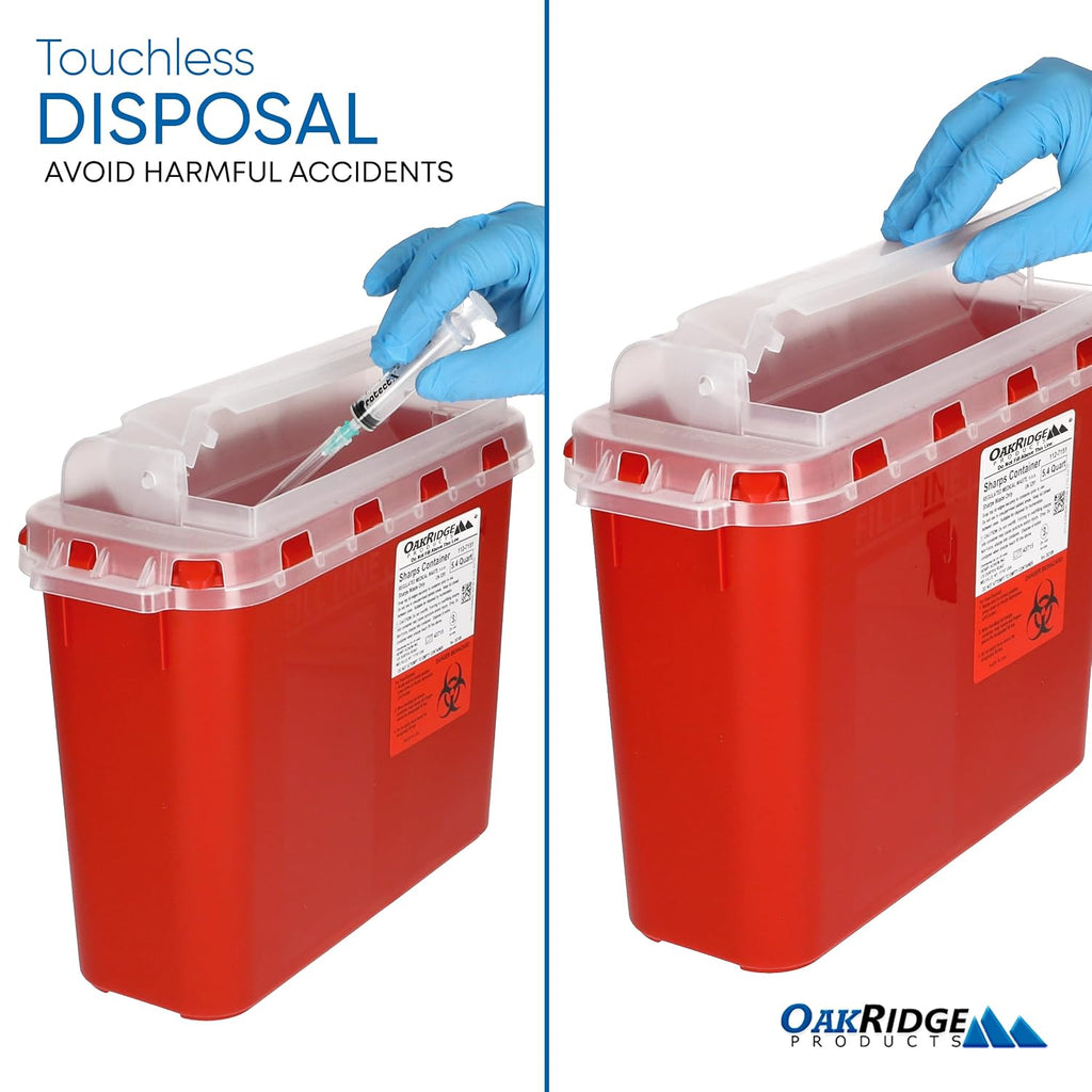 Transparent Sharps Container for Home Use and Professional 5.4 Quart (1-Pack), Touchless Biohazard Needle and Syringe