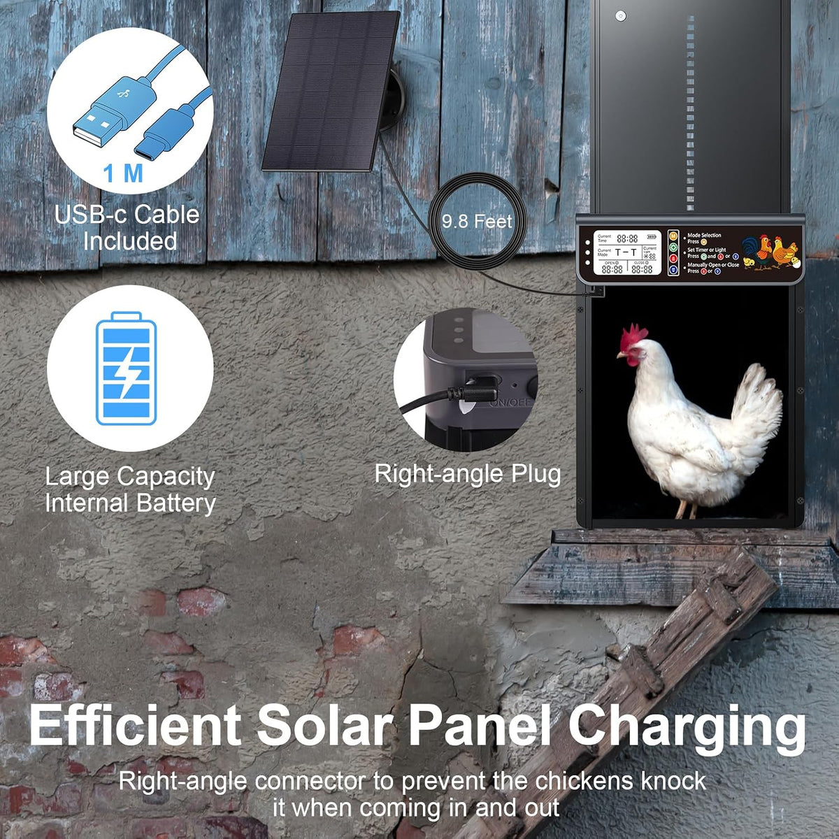 Automatic Chicken Coop Door Solar Powered with Timer & Light Sensor
