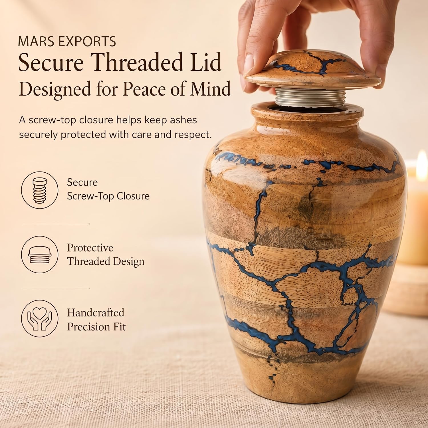 Handcrafted Decorative Wooden Urn for Human Ashes Adult Male Female, Wooden Urn Box for Pets, Memorial Urn, Funeral