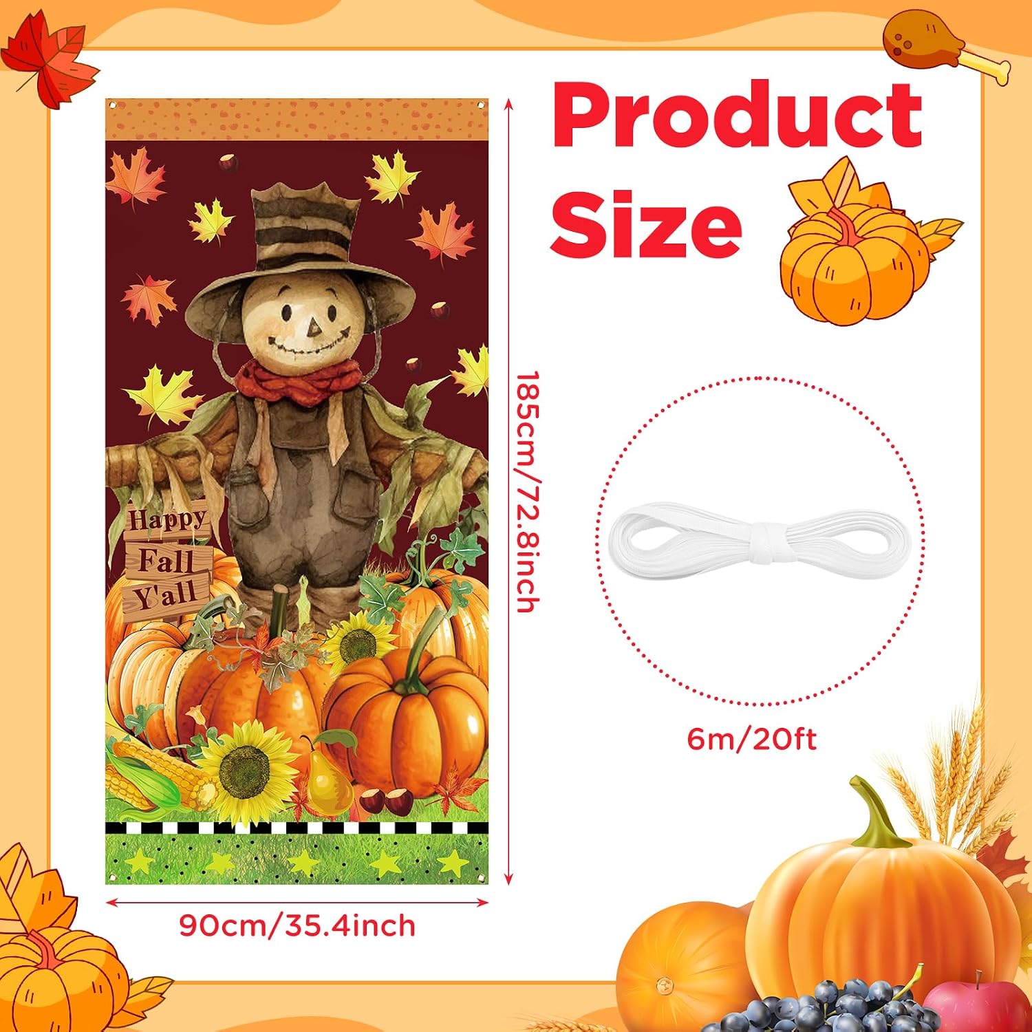 Happy Fall Y’all Door Cover for Front Door Fall Door Banner Autumn Thanksgiving Scarecrow Door Decorations Autumn