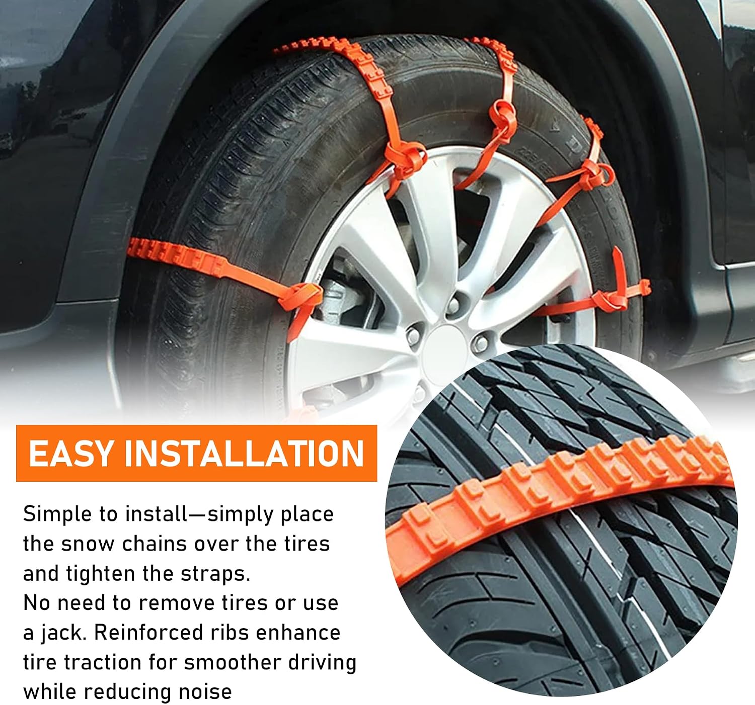 12 Pcs Reusable Snow Chains，Universal Emergency Adjustable Anti-skid Tire Chains Fit for Universal Winter Car Truck