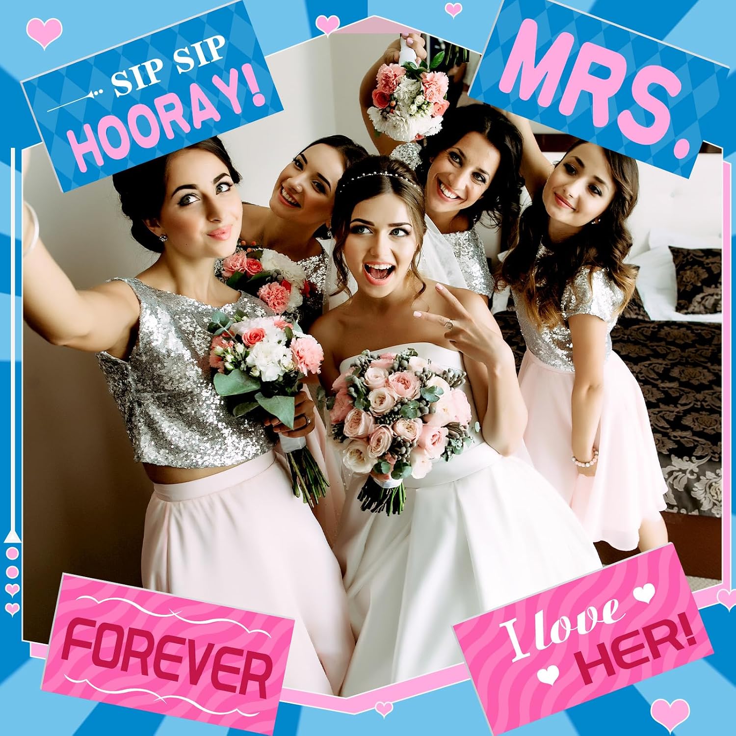 24 Designs Wedding Photo Booth Props, Double Sided PVC Selfie Sign