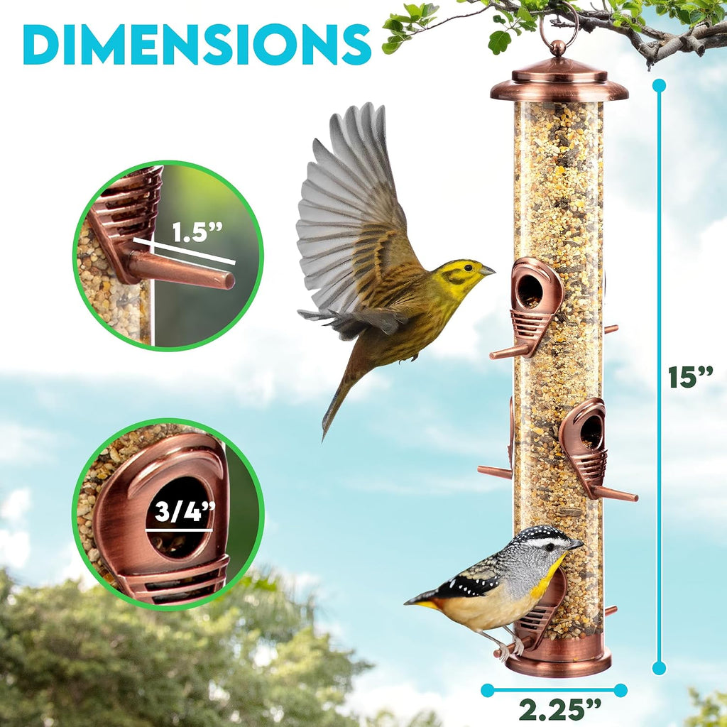 Squirrel Proof Bird Feeders for Outdoors 6 Port Metal Tube