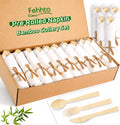Pre-Rolled Bamboo Cutlery Set, Compostable Utensils with Napkins