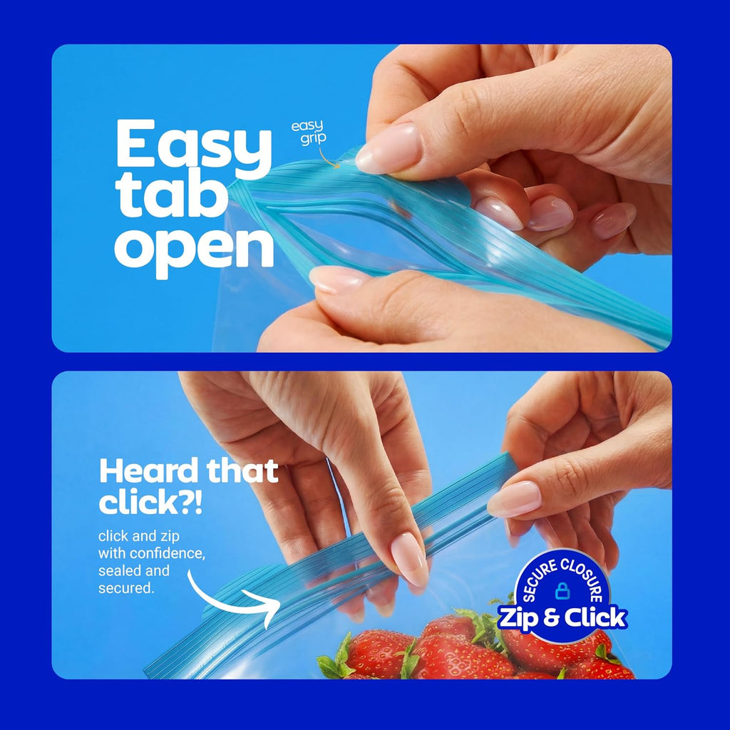 Quart Freezer Bags - Double Zipper Seal -150 Count, (2 Packs of 75) Resealable Plastic Freezer Containers - Reusable