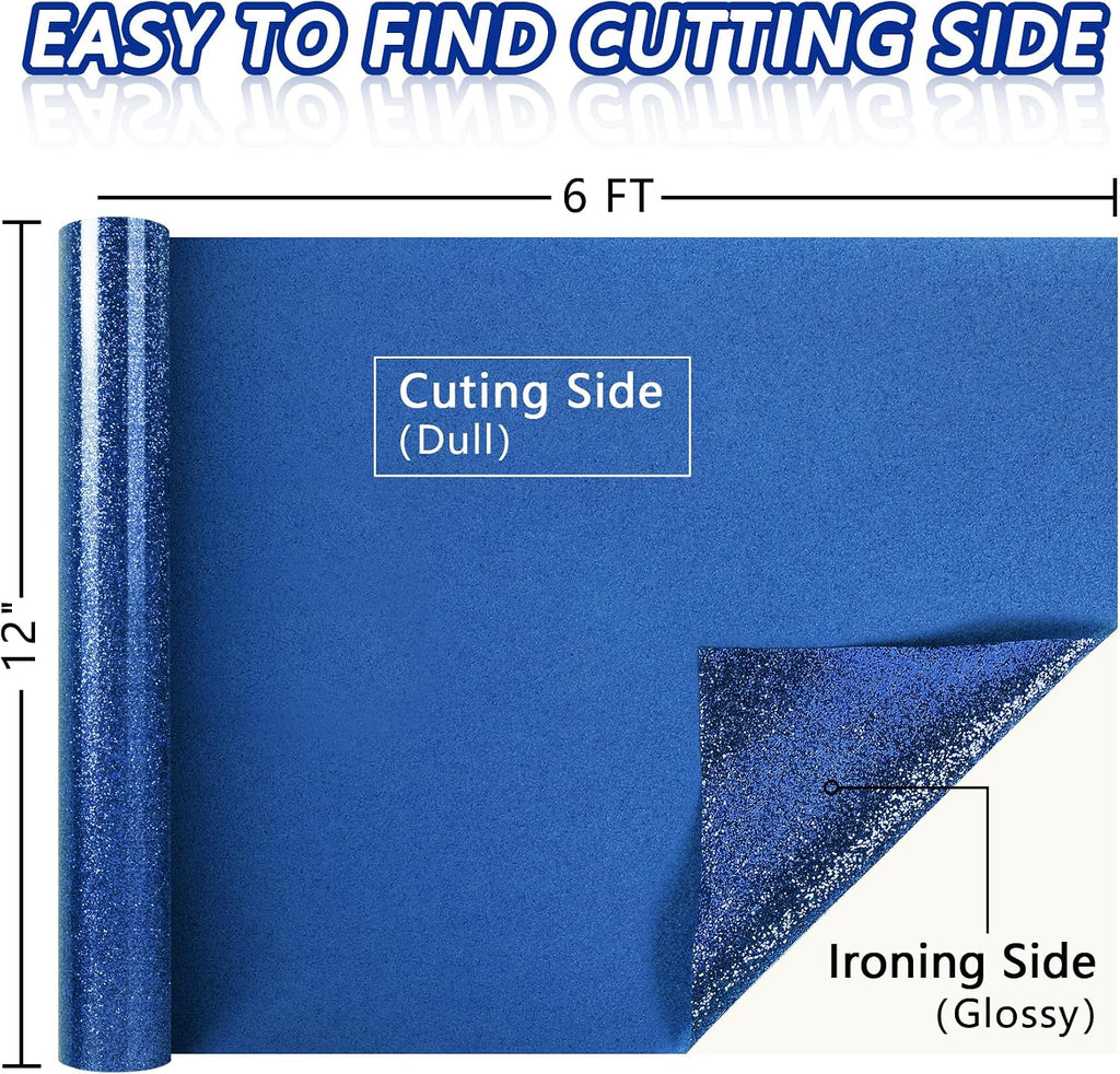 TORC Blue Glitter HTV Blue Heat Transfer Vinyl HTV Rolls, 12" x 6 ft Iron on Vinyl for T Shirts Blue Glitter HTV