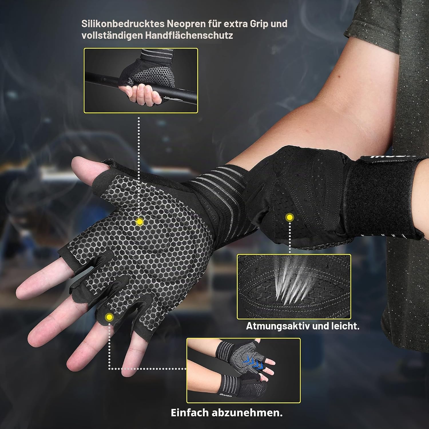 Ventilated Weight Lifting Gym Workout Gloves with Wrist Wrap Support for Men & Women, Full Palm Protection