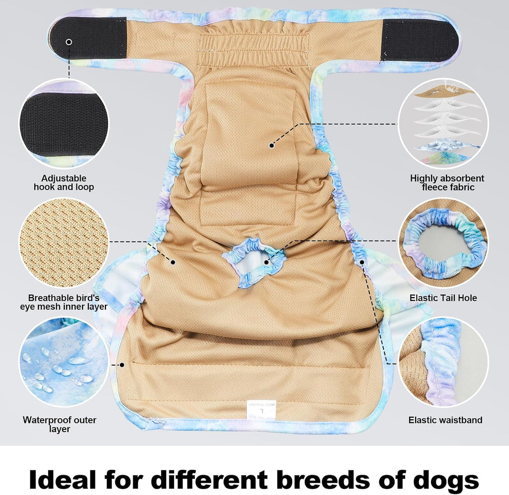 Reusable Dog Diapers Female Washable, Premium Doggie Diaper for Dogs, Pack of 3, Highly Absorbent Small Dog Diaper