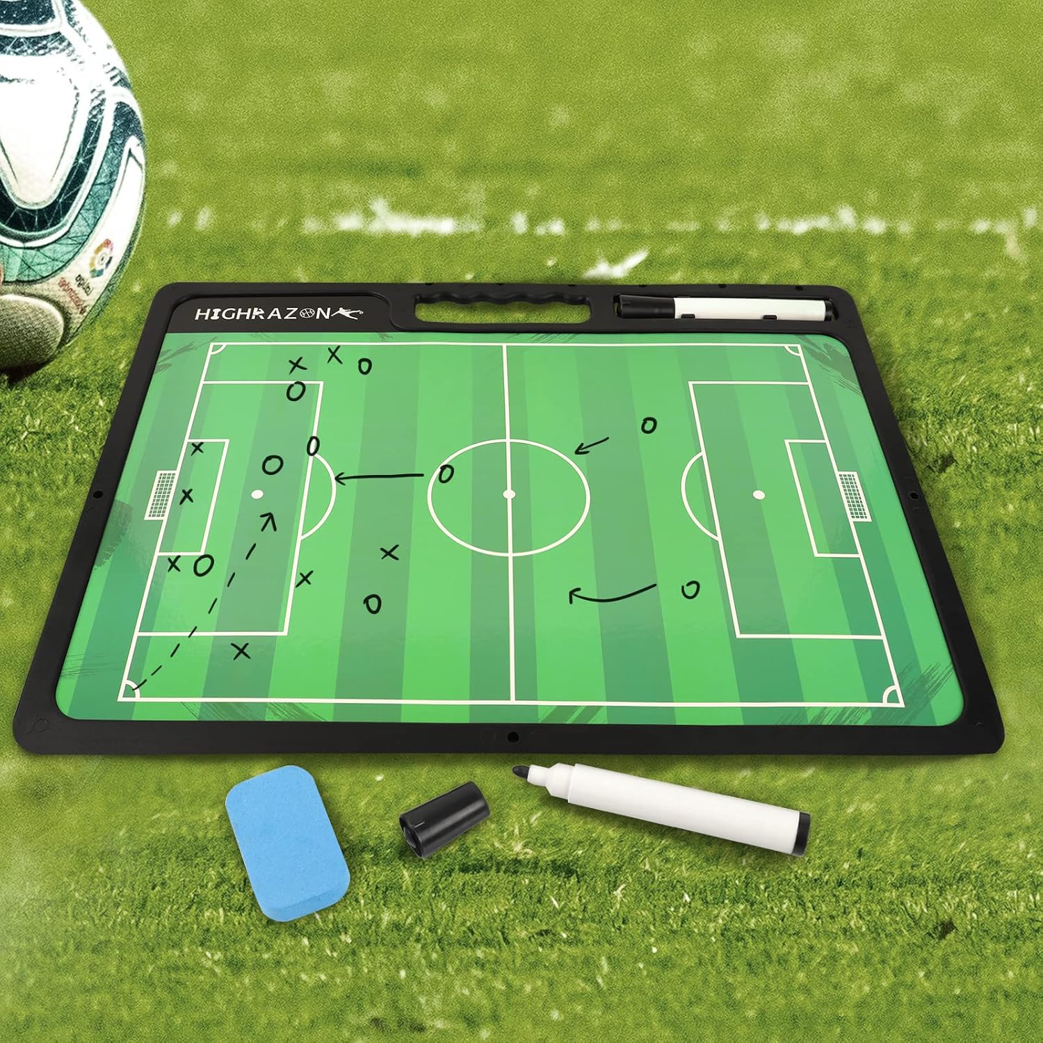 Dry Erase Soccer Clipboard for Coach, Premium Tactical Soccer Coaching Board, Portable Double Sides Full & Half Court