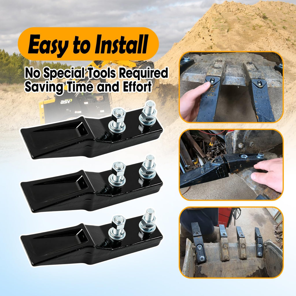 6 Pcs Digging Bucket Teeth with Flex Pins Kit Aperture 0.39in