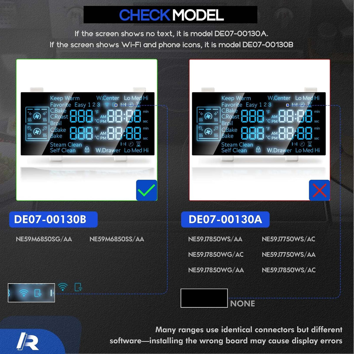 New DE07-00130B Range LED Display Board Fit for Samsung Electric Range - Oven/Stove, Better Than Oem Quality, Fits Model NE59M6850SG NE59M6850SS