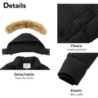 Women's Winter Thicken Padded Coat Parka Jacket, Black, L