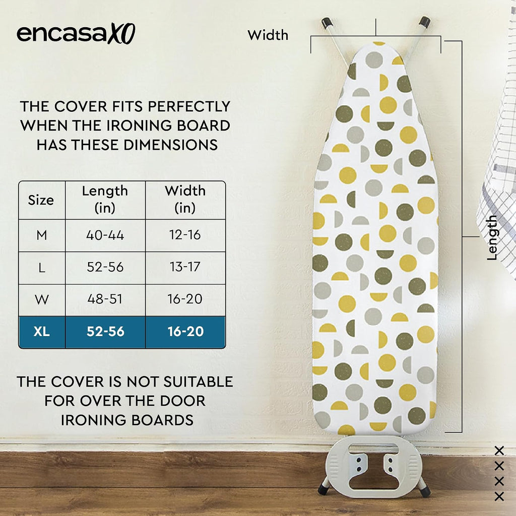 Ironing Board Cover and Pad, Thick Felt 54"x18" | Grey Tiles, 100% Cotton Surface | Scorch & Stain Resistant | Heavy