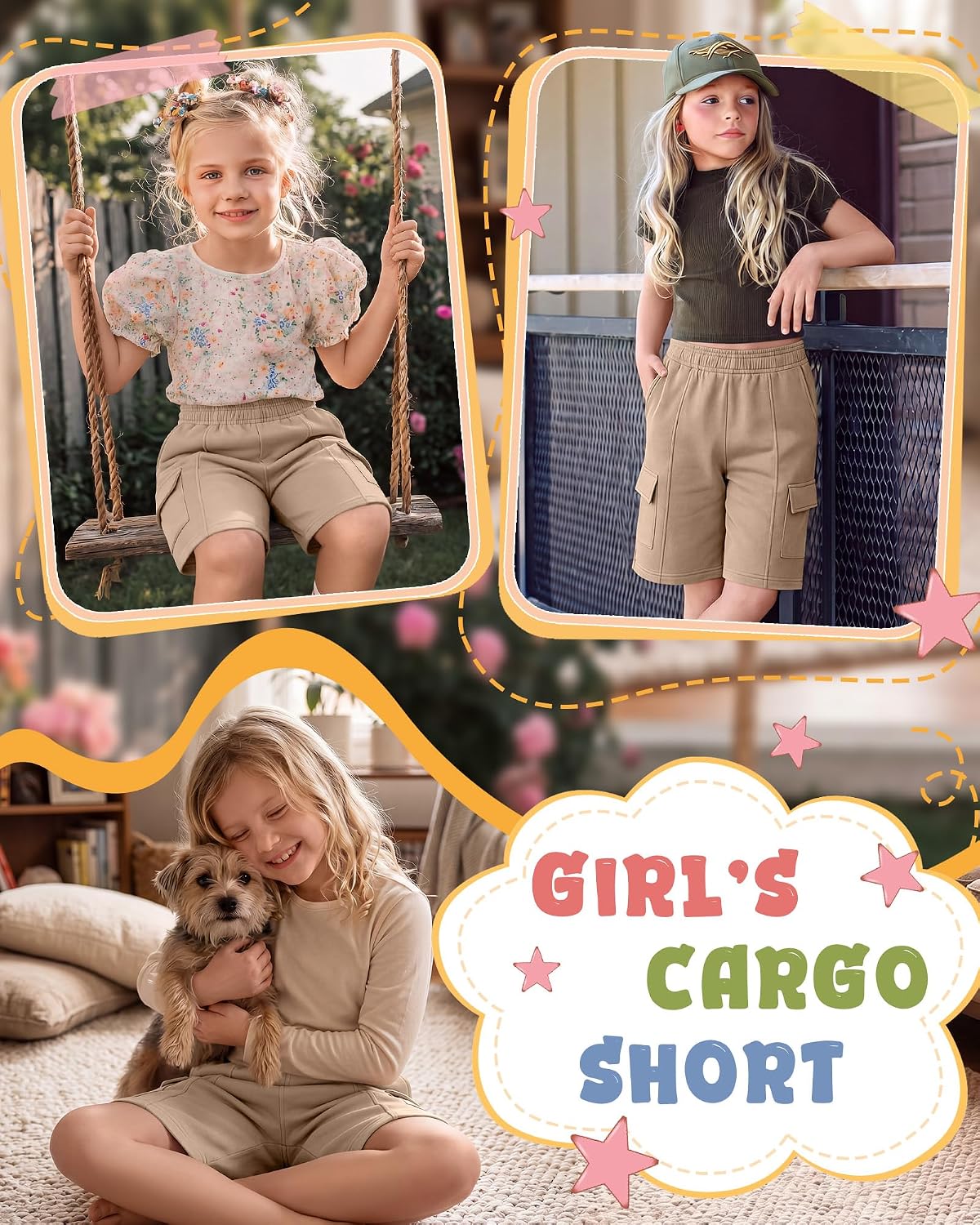 Girls Cargo Shorts | Wide Leg, Knee Length, Baggy, Bermuda, Uniform Shorts