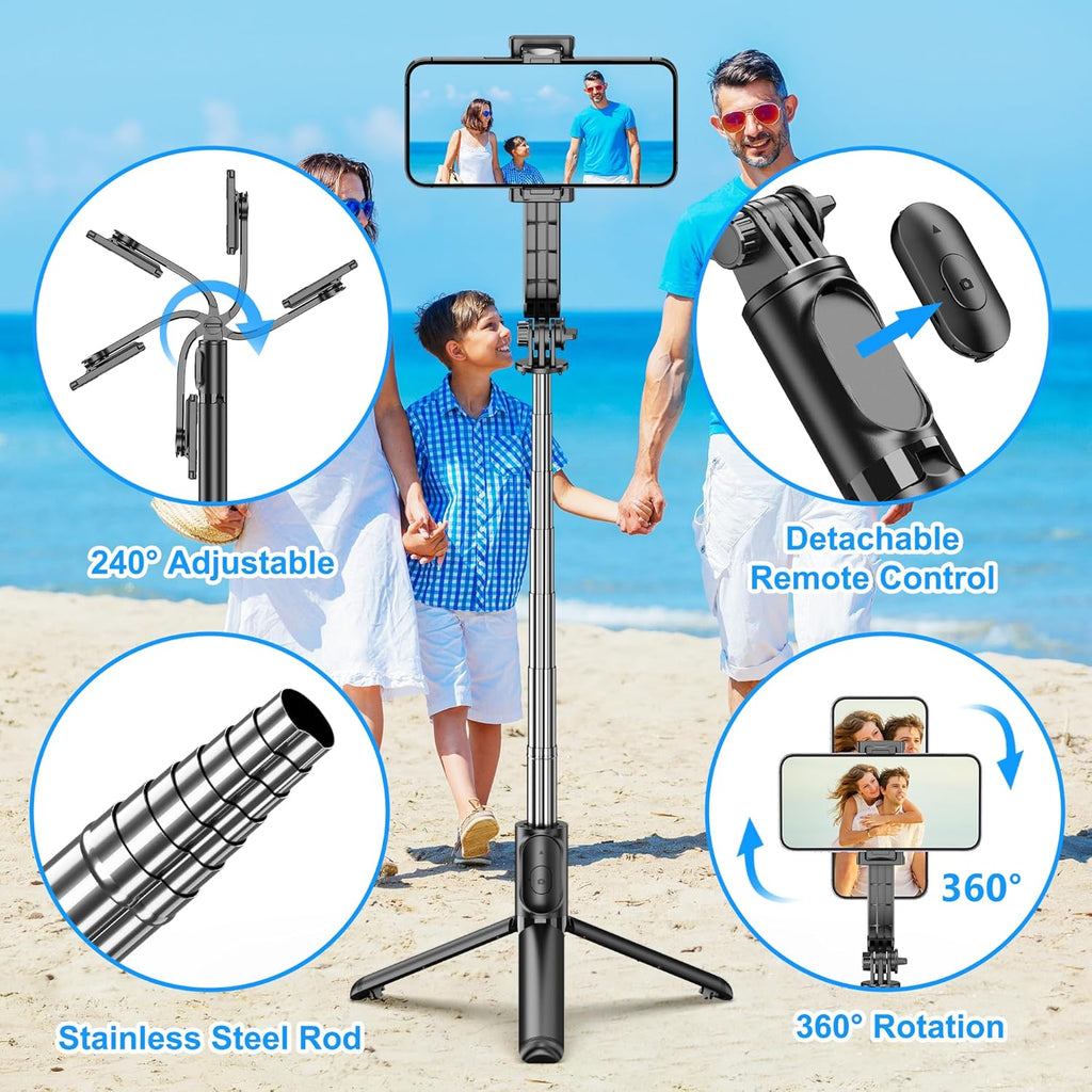 Selfie Stick, Extendable Selfie Stick Tripod with Wireless Remote and Tripod Stand, Portable, Lightweight, Compatible