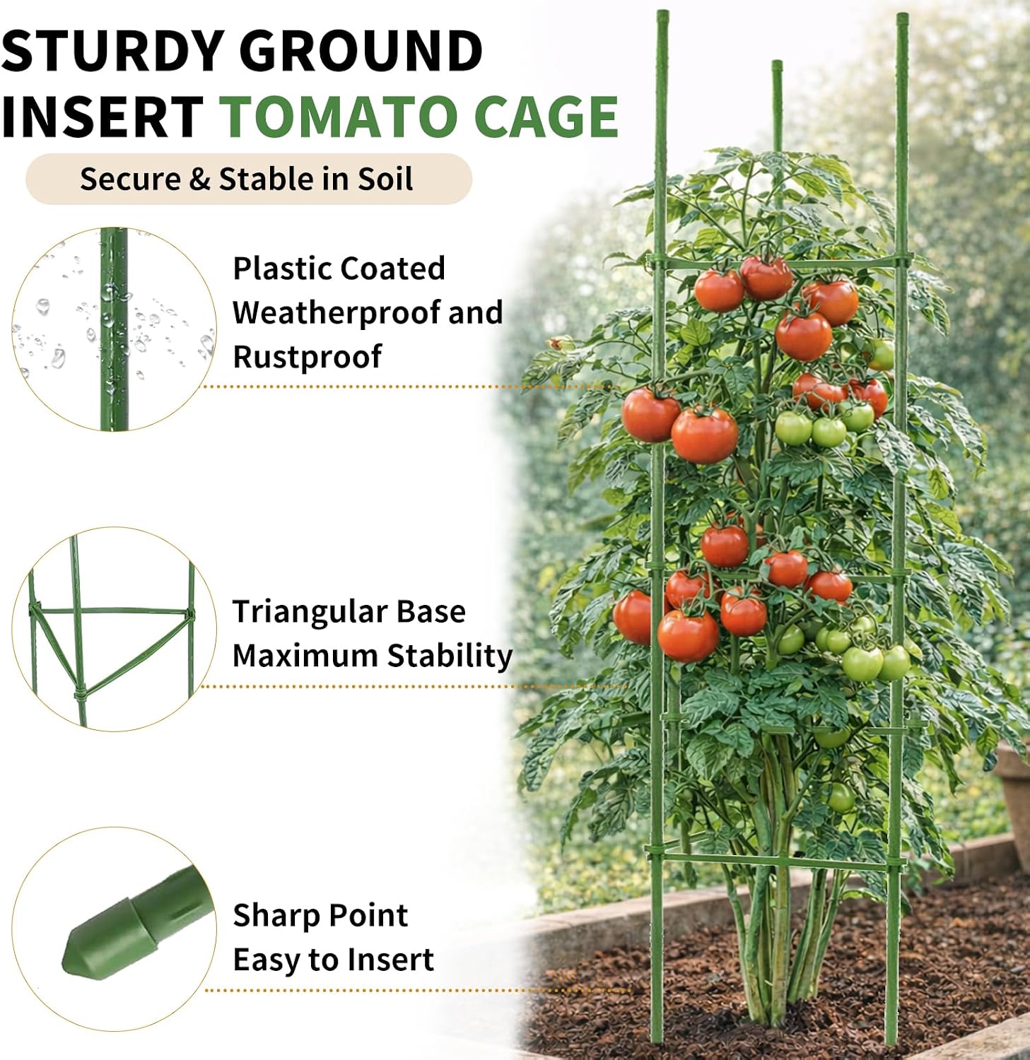 6 Pack 5ft Tomato Cage for Garden Plant Support, Garden Stakes Tomato Cage, Tomato Cages Plant Stakes for Climbing