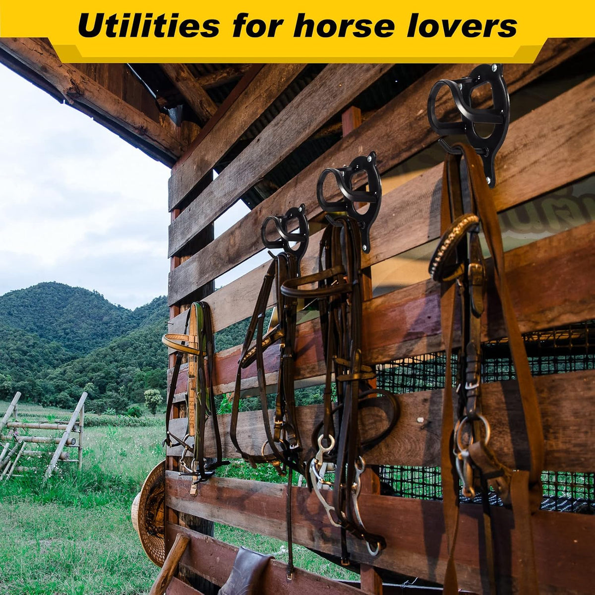 3 Pcs Bridle Hooks Horse Bridle Rack, Black