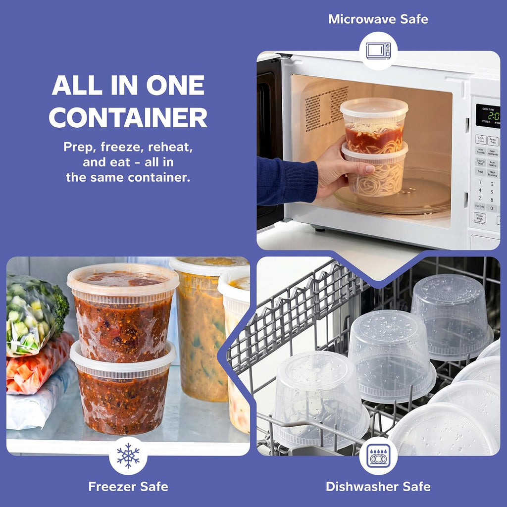 16 oz Plastic Deli Containers with Lids [48 Sets] Food Storage