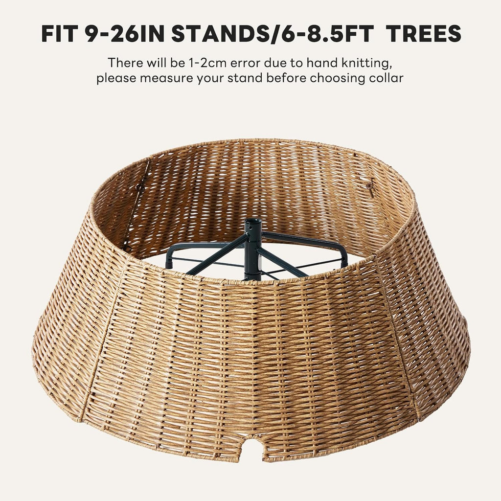27in Christmas Tree Collar, Wicker Skirt for 7.5ft Artificial Trees, 4-Piece Wicker Base Cover, Natural