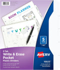 Durable Plastic 5 Tab Write & Erase Dividers for 3 Ring Binders, Slash Pocket, Translucent White, Works with Sheet