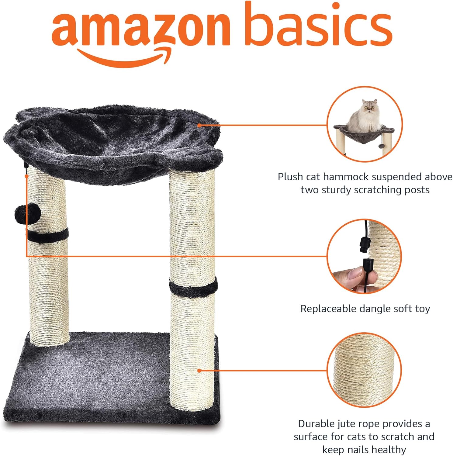 Sturdy Cat Condo Tower with Hammock Bed and Scratching Posts, Interactive Hanging Ball Toy for Indoor Cats, 15.8" x