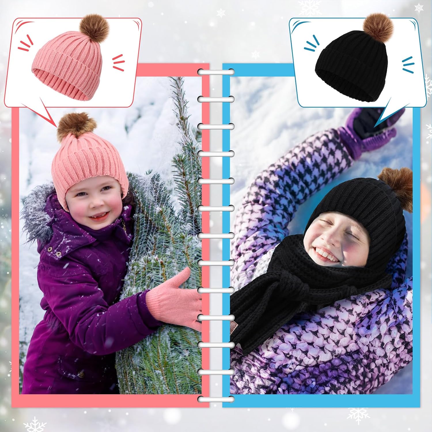 4 Sets Kids Winter Hat Gloves Scarf Set Girls Boys Knit Hat Long Scarf Snow Gloves Outdoor for Toddler