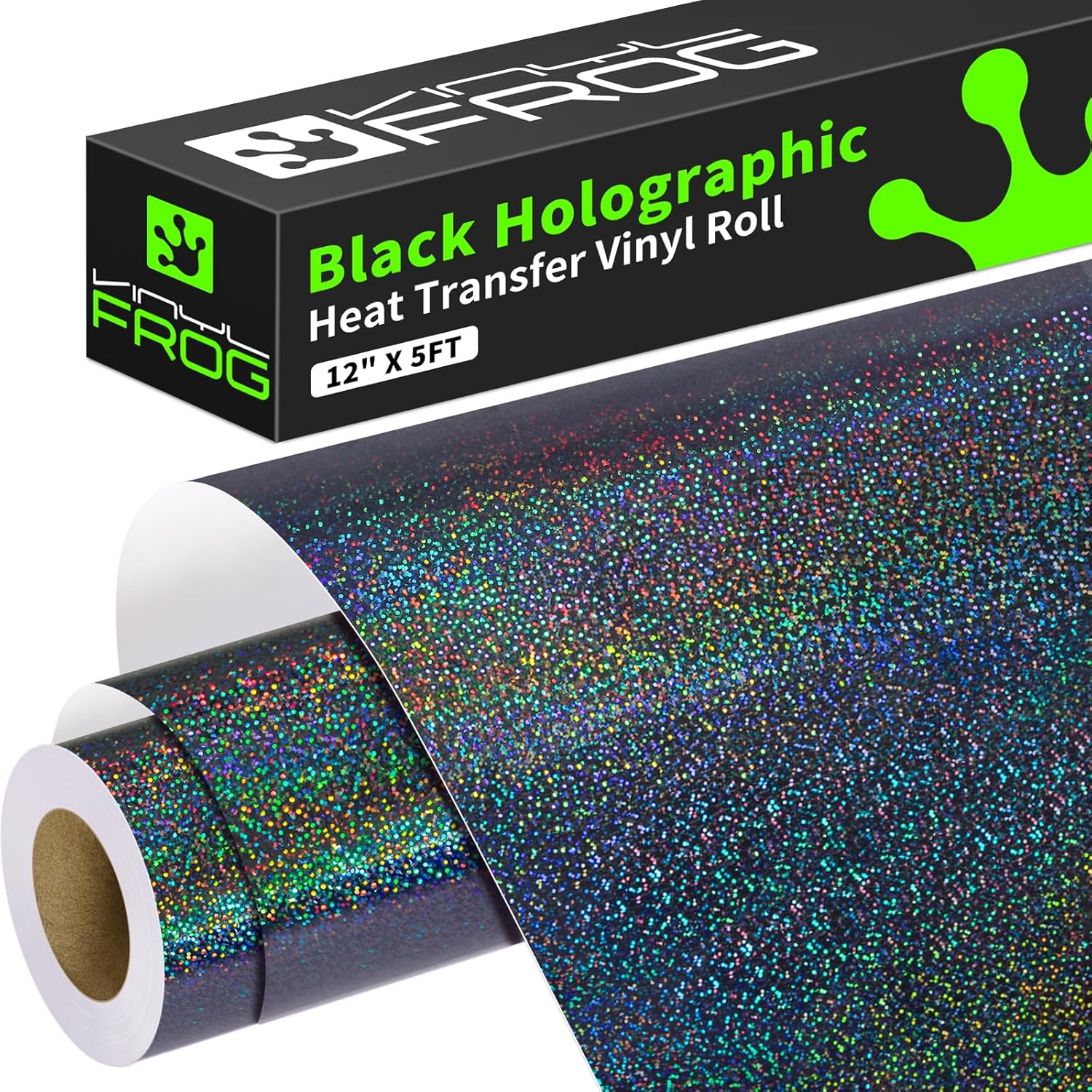 Black Holographic Heat Transfer Vinyl 12" x5ft Glitter HTV Vinyl | Shimmer Iron on HTV Vinyl Colorful Heat Press
