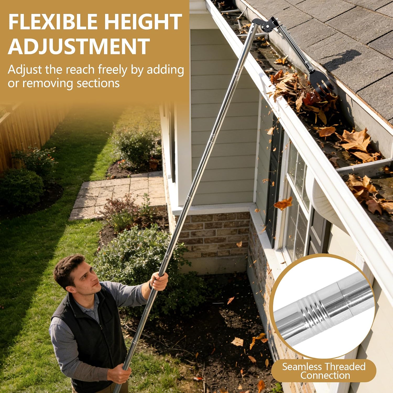 12FT Gutter Cleaning Tools from the Ground with Dual-Axis Adjustment
