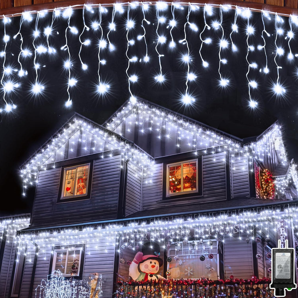 810 LED 82FT Christmas Icicle Lights, 180 Drops, 12 Modes, Cool White | Weather-resistant Twinkle String Lights with