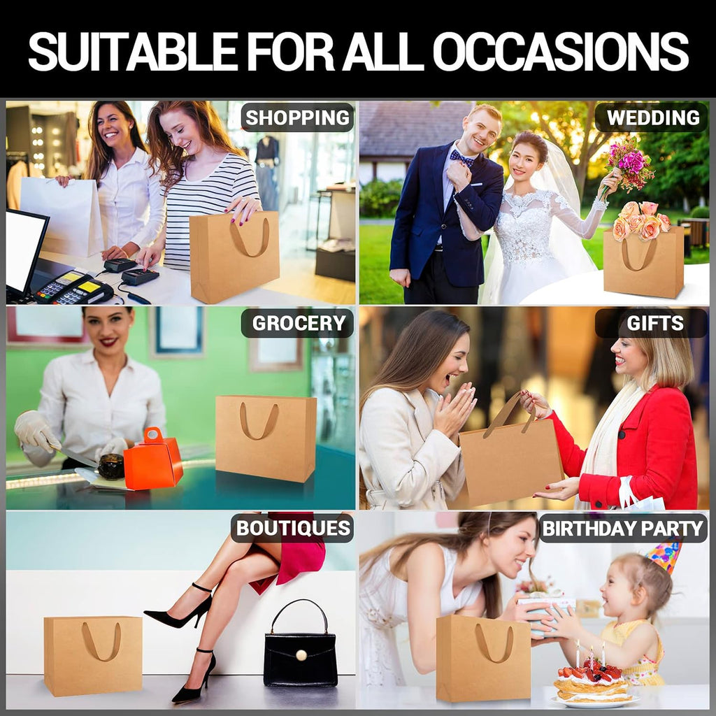 25pcs 8.6" x 3.9" x 7" Brown Kraft Paper Bags with Handles - Kraft Shopping & Party Bags