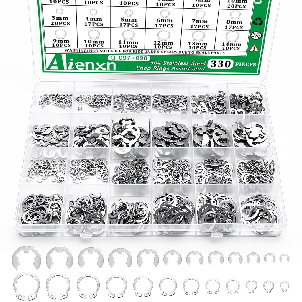 330PCS Snap Rings Kit, E Clips Kit (1.2-10MM) and C Clips Kit (3-14MM)