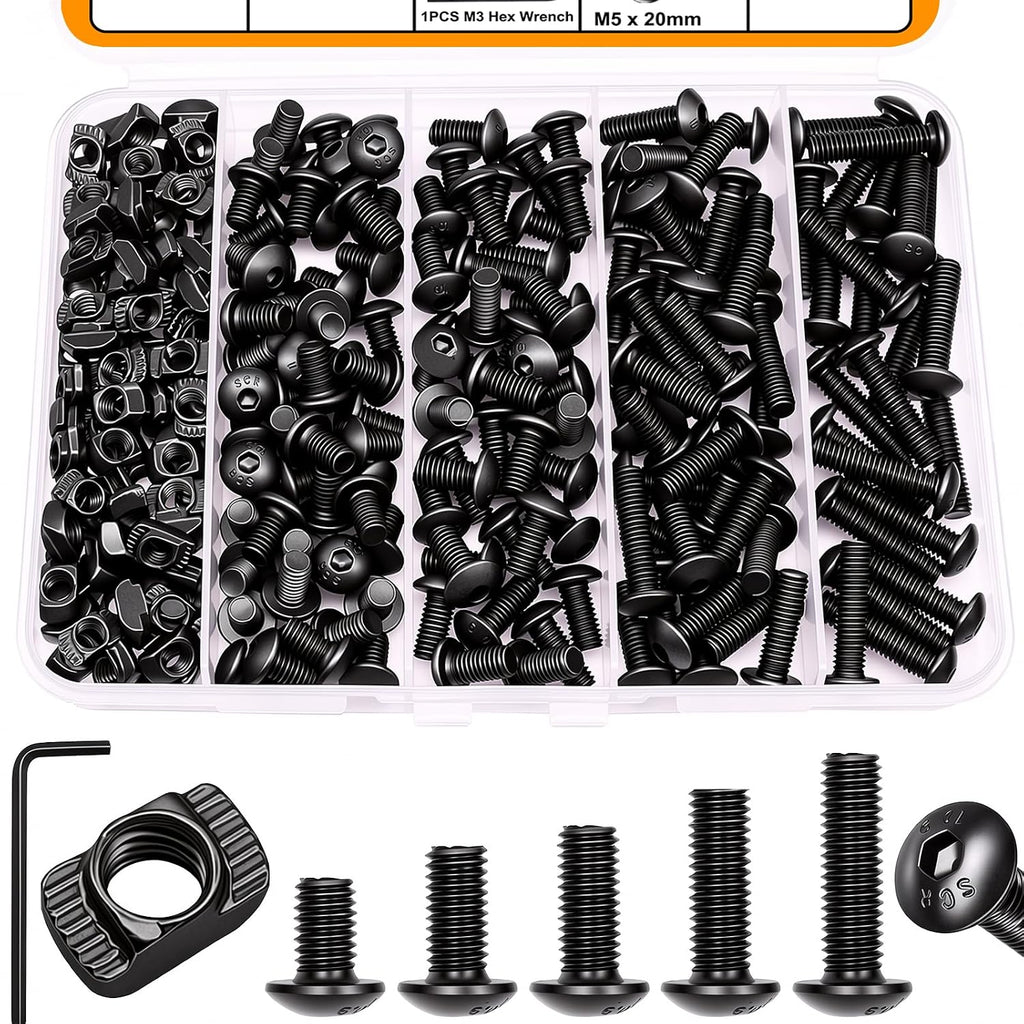 260PCS M5 T-Nuts Screws Assortment Kit,Compatible with Rail Mount,Replacement for M-Lok Nut Screw,M5 Nut and Bolt