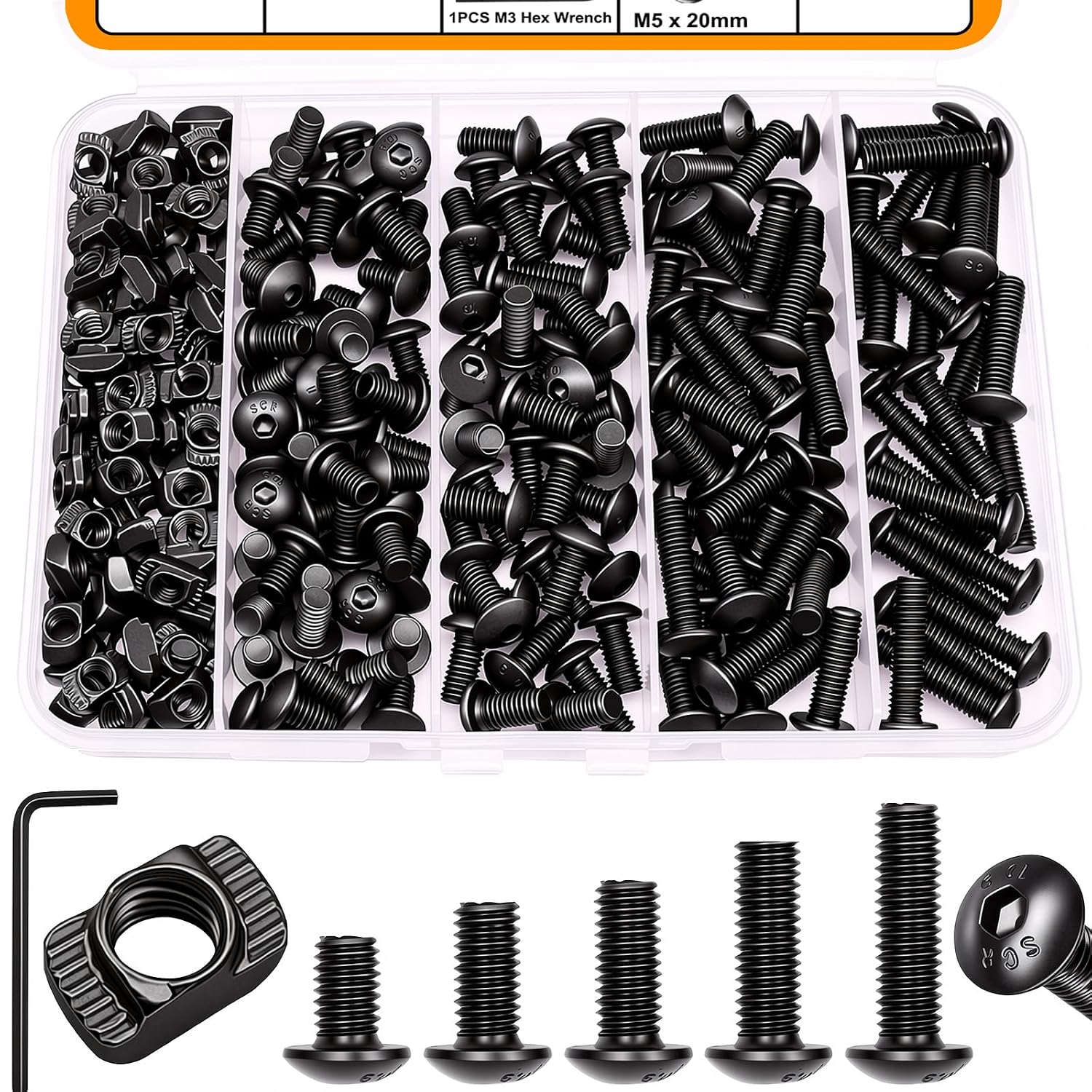 260PCS M5 T-Nuts Screws Assortment Kit,Compatible with Rail Mount,Replacement for M-Lok Nut Screw,M5 Nut and Bolt