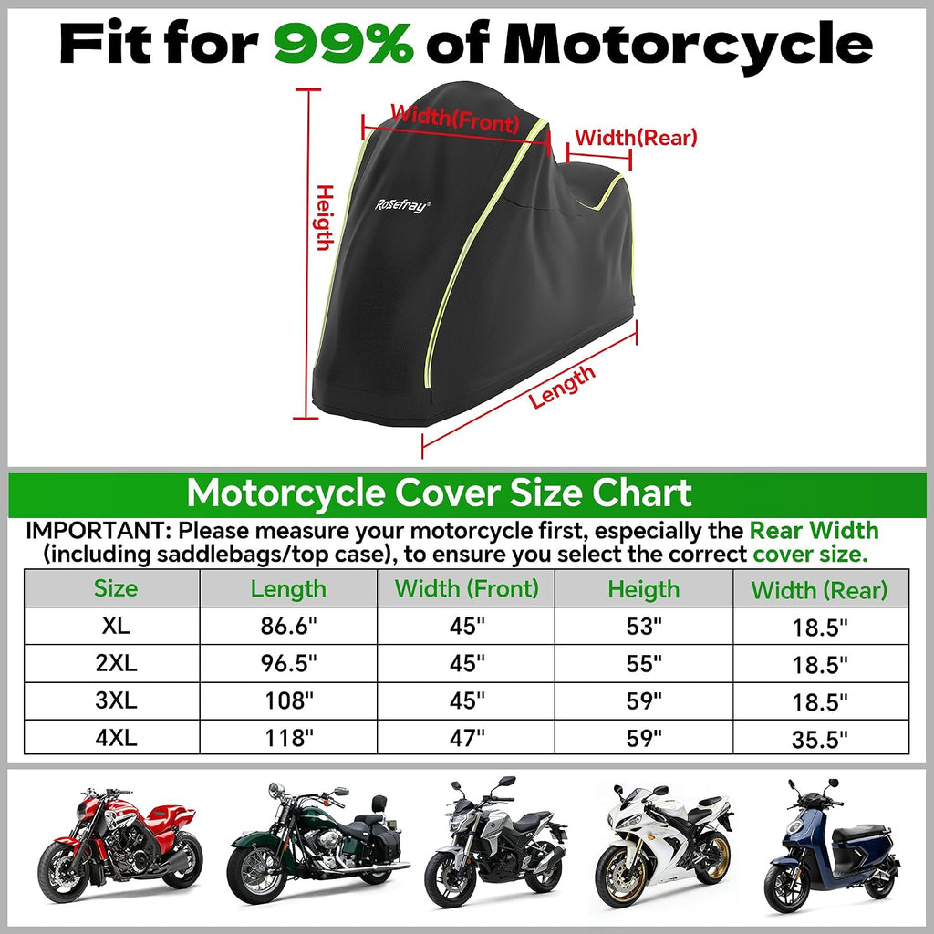 Full Enclosed Heavy Duty Motorcycle Cover, 600D Waterproof Outdoor UV Protection, Fits 86.6" Motorcycles for BMW