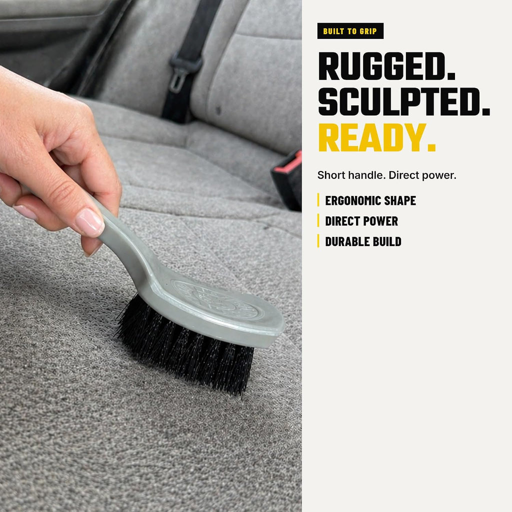 The Nifty Interior Detailing Brush for Carpet & Upholstery | Synthetic bristles and a short ergonomic handle scrub
