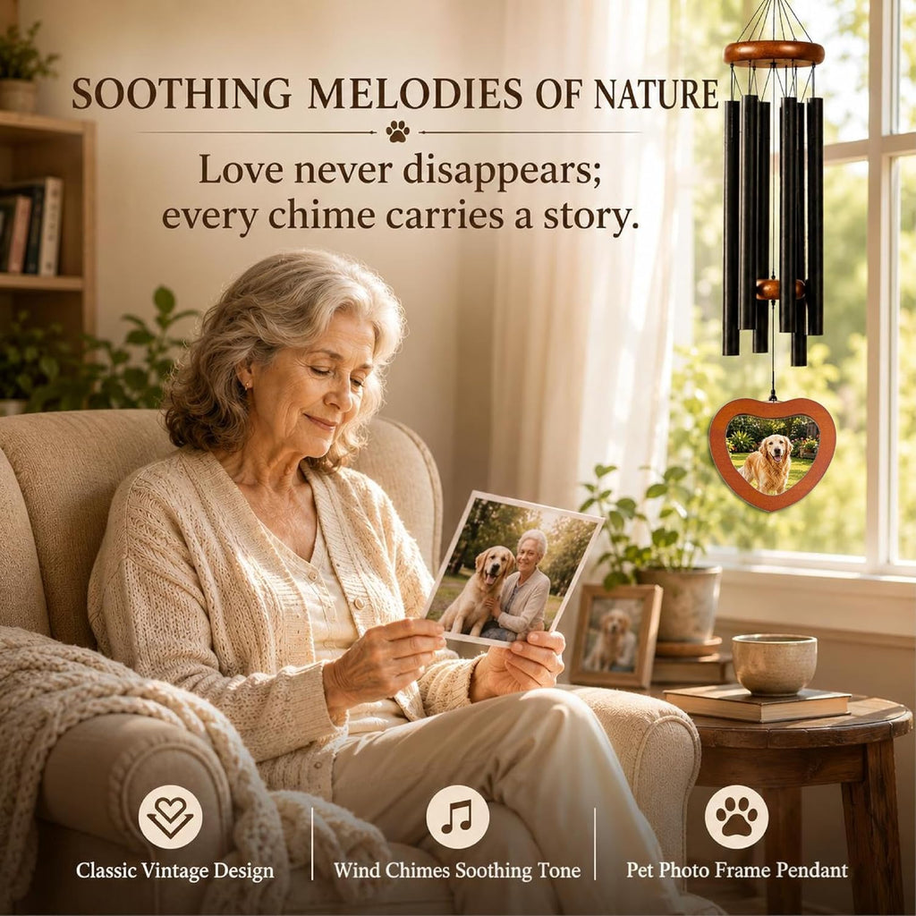 32” Pet Memorial Wind Chime with Photo Frame,Memorial Gift for Loss Dog Cat